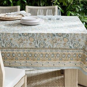 NWT Brand New Pottery Barn Brooke Block Print Cotton Tablecloth